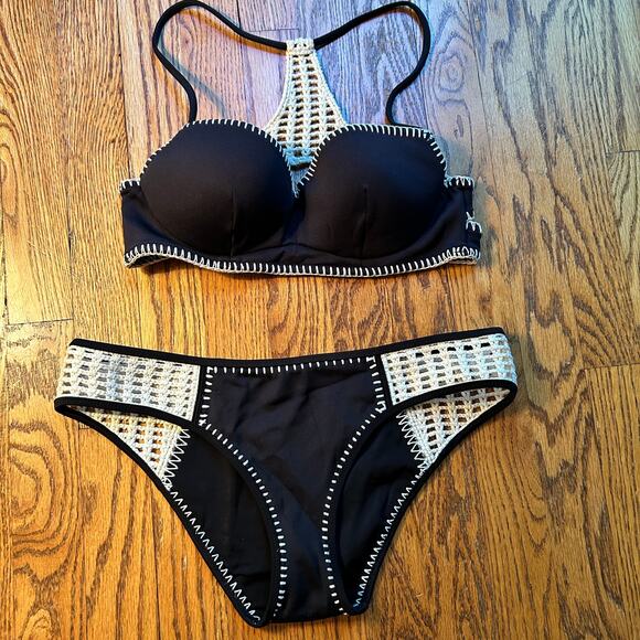 Victoria's Secret Black Crochet Getaway Macrame Bikini Swimsuit Medium - Picture 2 of 7